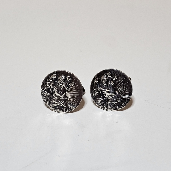 Vintage Swift & Fisher Priests St. Christopher Round Medallion Cuff Links 14 Gr. - Picture 1 of 9